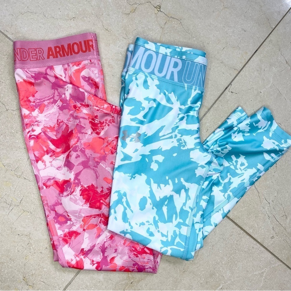 Under Armour Crop Leggings - Lot of 2 Pink and Teal Youth Medium